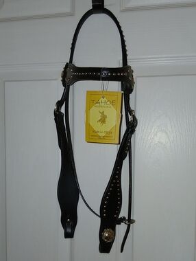 Tahoe Western Tack Black Studded Leather Headstall with Concho